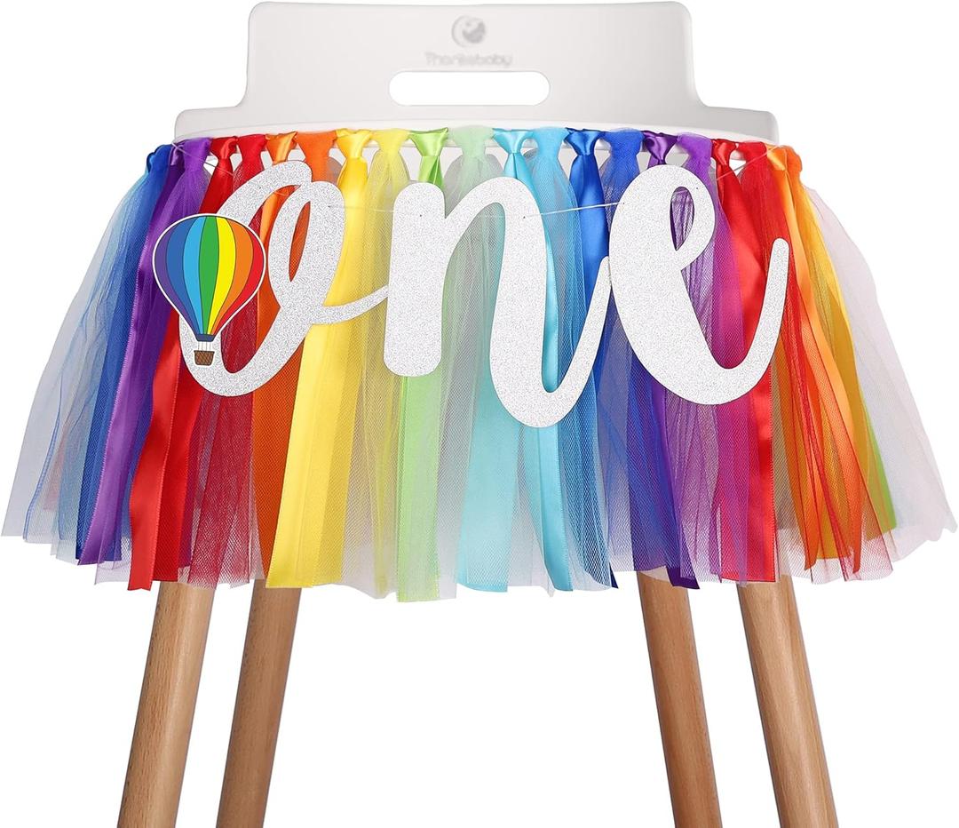 6 x Hot Air Balloon Highchair Banner for Baby - Party Theme Pull Flag, High Chair Fabric Garland, 1st First Birthday Banner, Photo Props, Handmade