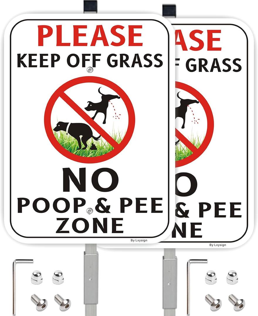 (2 Pack) Large No Peeing and No Pooping Dog Sign for Yard/Lawn, With 36" Long Stake 14" x 10" Aluminum Alloy Sign, Please Be Respectful, Keep Off The Grass UV Protected & Waterproof, Outdoor Use
