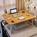 Lap Desk with Drawer, Tablet Slot, Cup Holder - Fits up to 18 Inch Laptops, Folding Bed Desk for Reading, Writing, Eating, Portable Laptop Table for Sofa, Coach, Floor (27.6", Walnut)
