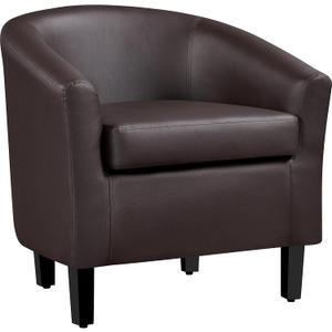 Yaheetech Leather Club Chair, Faux Leather Accent Chair, Modern Living Room Armchair with Wood Legs and Padded Seat for Bedroom Reception Room, Espresso (Set of 1)