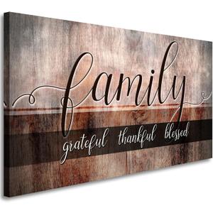 Canvas Wall Art for Living Room,Family Grateful Thankful Blessed,Family Signs Wall Decor Canvas Prints,Blessed Wall Decor,Artwork Framed Painting Home Decoration Ready to Hang 24"x48"
