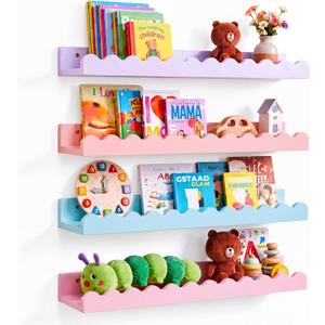 Pinkunn 4 Pcs 23 Inch Nursery Floating Scalloped Shelves, 23 x 4.7 x 1.57 inches