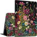 Rossy Case for Amazon Fire HD 10 Tablet (9th/7th/5th Generation,2019/2017/2015 Release) Slim PU Leather Adjustable Stand Smart Cover with Auto Wake/Sleep for Fire HD 10.1",Wildflowers