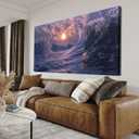 Canvas Wall Art for Living Room Artwork for Walls Coastal Beach Wall Art Decor Canvas Modern Art Wall Decor Purple Sunset Wall Art Paintings Prints Art Work for Room Office Kitchen Wall Decor 20" X 40"