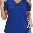 DOLNINE Women's Plus-Size Tops Fashion Lace Short Sleeve Shirts Casual V-Neck Tees Going Out Pleated Tunics Blouses, 2XL 