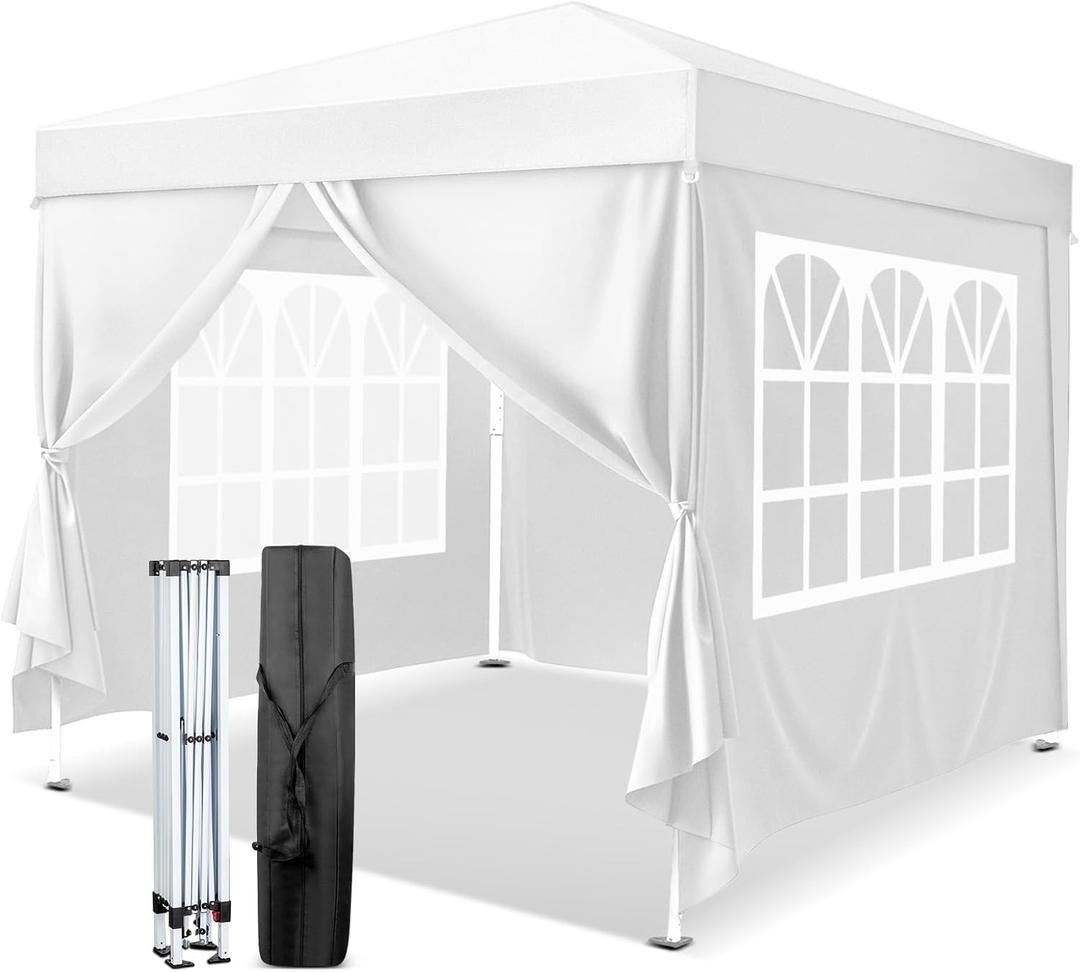 10x10 Pop Up Canopy Tent with Sidewalls, Outdoor Gazebo Canopy Tent, Patio Event Tents Outdoor Event Shelter for Parties (White)