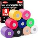 9 Pack Pre Wrap Tape, 9 Colors 2.76 Inch x 11 Yards Prewrap Athletic Tape for Hair Soccer, Pre Wrap Foam Tape, Soccer Pre Wrap Tape, Prewrap Headbands for Hair (Blue, pink, purple, white, red, black, skin, green, yellow)