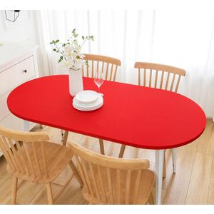 Wolkemer Fitted Oval Tablecloth Spandex Stretch Red Cocktail Table Cover Elastic Edge Topper Cap for Dining Wedding Party Picnic 48 x 72 Inch