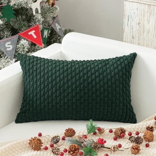 Kevin Textile 12x20 Inch Pillow Cover 1 Pack Boho Christmas Decorative Soft Striped Corduroy Lumbar Farmhouse Color Accent Rectangle Cushion Case for Living Room Couch Sofa Bed, Army Green