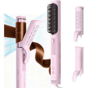 Airflow Curling Iron, Straightener & Flat Iron Combo, Red Light Hair Care, 3-in-1 Hair Styler with Interchangeable Attachments – 300M Negative Ions, Gift for Women, Pink