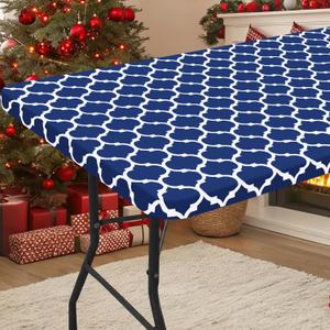 Smiry Rectangle Picnic Table Cover, Waterproof Elastic Fitted Camping Tablecloths for 6 Foot Tables, Wipeable Flannel Backed Vinyl Tablecloth Protector for Indoor, Outdoor (Navy, 30x72 Inches)