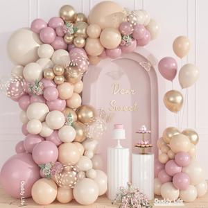 Ouddy Life 157 Pcs Boho Dusty Pink Balloons Arch Garland Kit, Blush Pink Sand White Metallic Gold Different Size Balloon for Baby Shower Birthday Wedding Gender Reveal Mothers Day Party Decorations