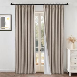 MYSKY HOME Taupe Blackout Curtains 90 inches Long Pinch Pleated Curtains for Living Room Bedroom 100% Room Darkening Black Out Window Drapes with Hooks Back Tab, 40" Wide per Panel, 2 Pieces