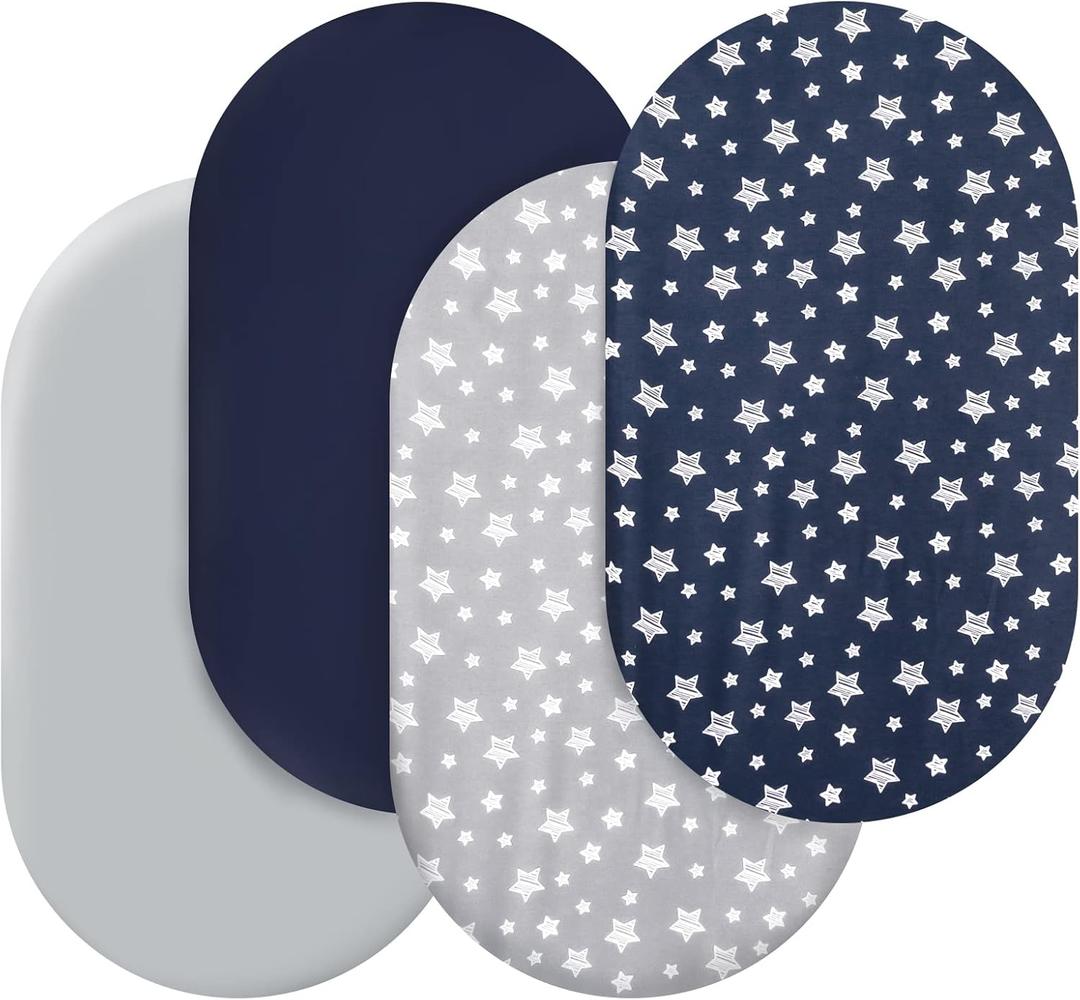 Bassinet Sheets Set 4 Pack for Baby Boy, Universal Fit for Oval, Hourglass and Rectangular Mattress, Navy (32"X17")