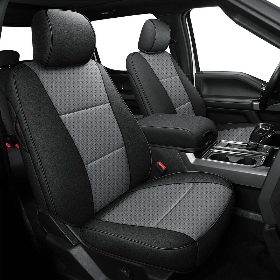 AOMSAZTO Seat Covers for Ford F150 XL XLT: 2015-2026 SuperCrew & F250 F350 F450 2017-2026 Super Duty Crew Cab XL XLT, Custom Fit Full Set Faux Leather (New Gray Black)