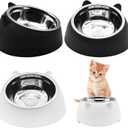 Hamiledyi Raised Cat Bowls 4 PCS - 15 Tilted Elevated Stainless Steel Food & Water Bowls for Anti-Vomiting, Spill Proof - Detachable Pet Dish Set for Cats/Kittens Feeding (Black+White, 200+400 ML)