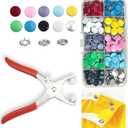 GTAAOY 100 Sets Metal Snaps Buttons with Fastener Pliers Press Tool Kit Perfect for DIY Crafts Clothes Hats and Sewing, Snap Button Fasteners Kit for Clothing Sewing (9.5mm / 400 PCS)