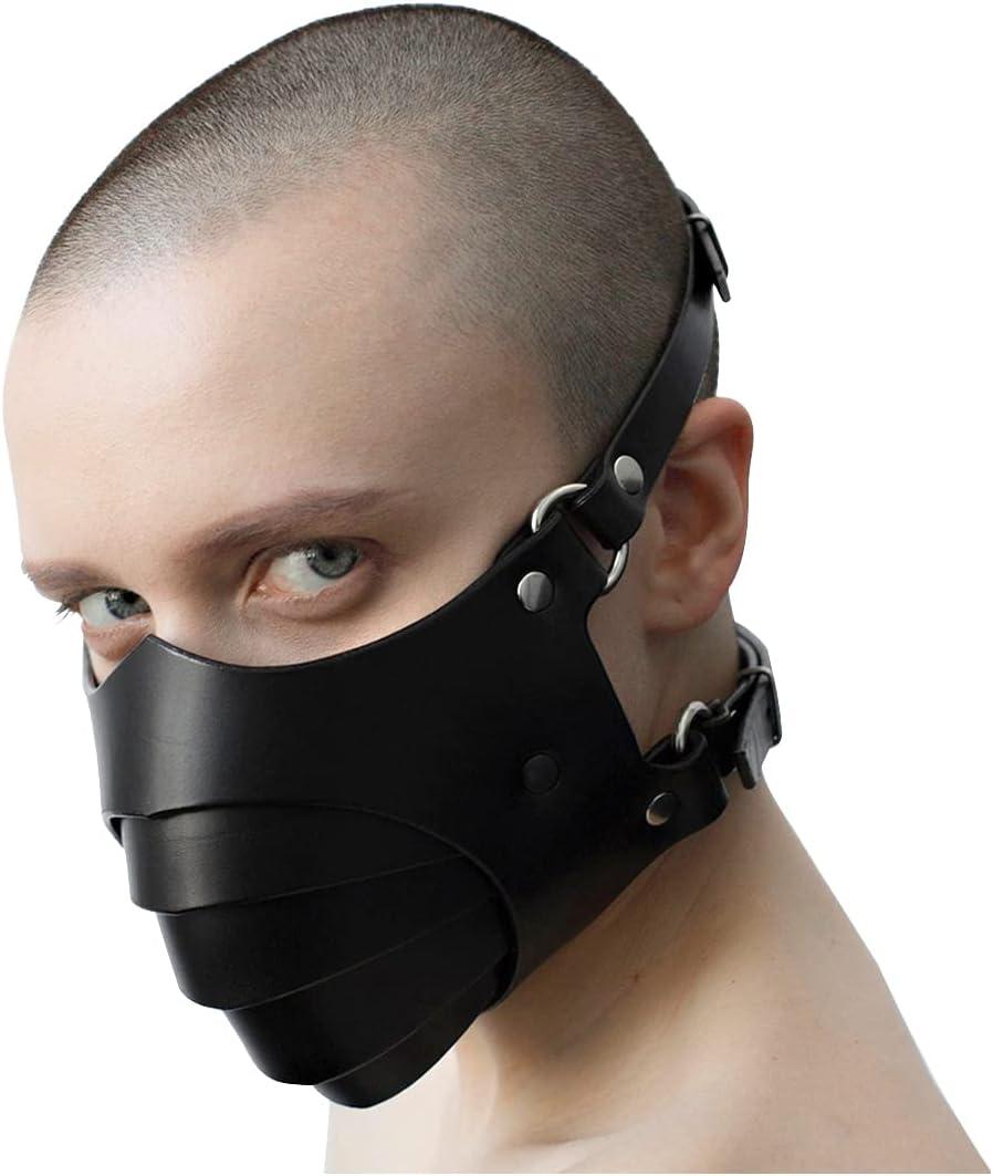 L'VOW Sexy Steampunk Half-Face Halloween Cosplay PU Leather Mask Adjustable Motorcycle Cyber Black Anti-Dust Face Mask