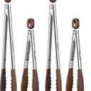 4Pcs Wooden Tongs for Cooking, Stainless Steel Salad Tong with Walnut Wood Tip, 9 Inch 12 Inch Walnut Wooden Kitchen Tongs, Anti-Slip Long Handle Wood Kitchen Utensils for Salad Tossing