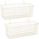 2 Sets Extra Large Hanging Wall Basket, White Metal Wire Baskets with Steel Hooks for Organizing, WallmountedFruit Vegetable Toy Snack Storage, Home Kitchen Bathroom Laundry Pantry Organizer