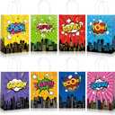 YIDAKO 24pcs Hero Party Favors Bags, Hero Goodie Candy Bag Gift Bags with 8 Different Types, Comic Kraft Paper Bag for Birthday Party Supplies Baby Shower Decorations