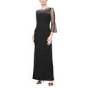 Alex Evenings Women's Long Shift Dress with Illusion Neckline (Petite and Regular Sizes), Black and Silver, Siz14