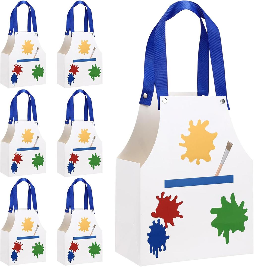 Maitys 16 Pack Apron Shape Art Paint Party Favor Bags Colorful Paint Splatter Paper Goodie Treat Bag with Handle for Art Themed Birthday Party Back to School Gift Baby Shower Supplies