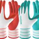 COOLJOB 6 Pairs Gardening Gloves for Women Ladies, Breathable Rubber Coated for Yard Garden, Outdoor Indoor Protective Work with Grip, Medium Size, Red & Green