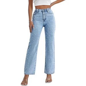TKMUNY Women's High Waisted Jeans Boyfriend Baggy Wide Straight Leg Casual Denim Pants Trousers