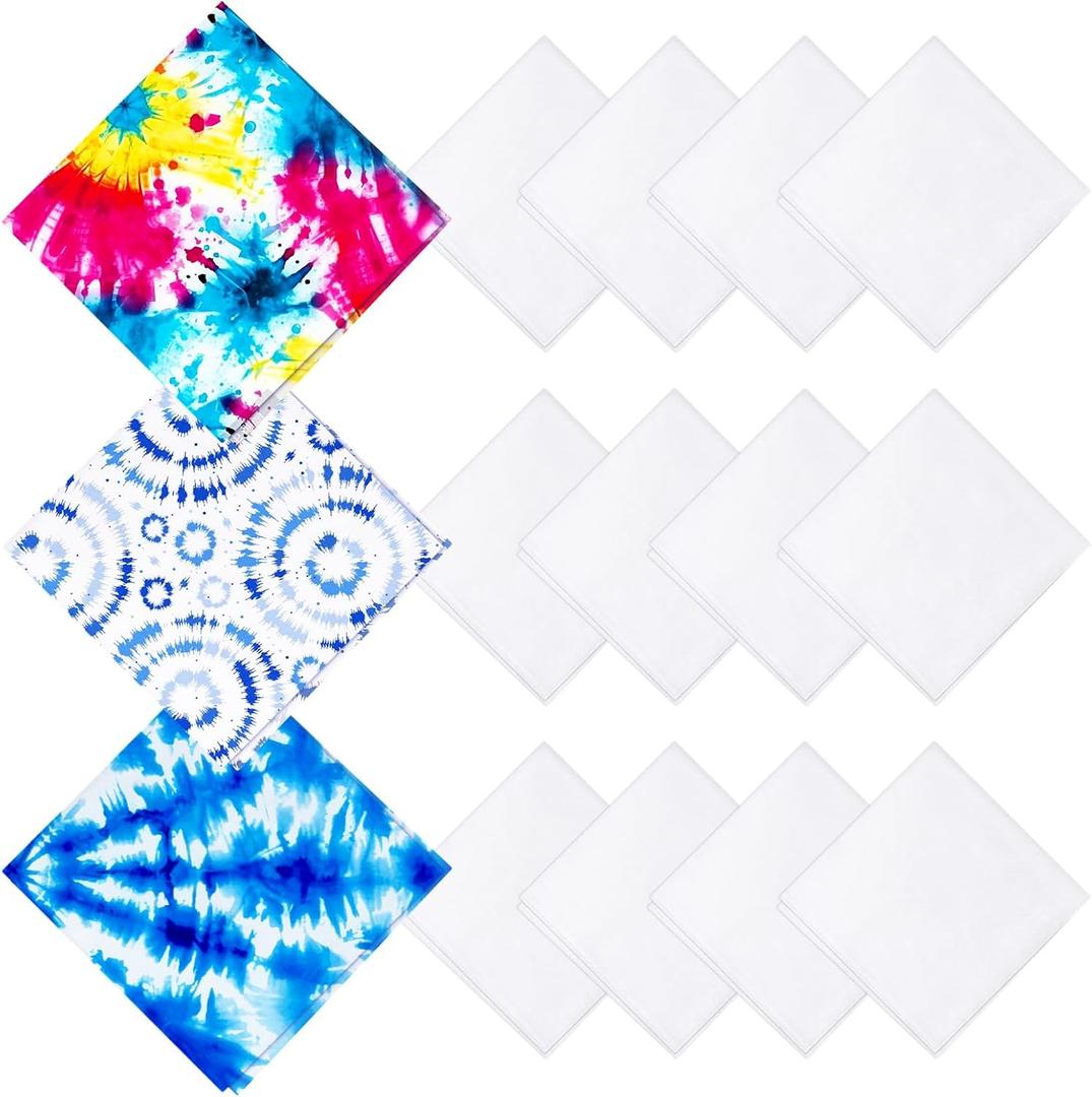 12pcs 55 * 55cm white pure cotton DIY headscarf set Cotton White Bandana Bulk for Tie Dying, Blank Bandanas for Women Men, Unisex Headband, 22" x 22" (White)