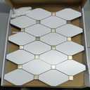 STICKGOO 10 Sheets Peel and Stick Backsplash, Pure White Marble Look PVC Mixed Metal Gold Kitchen Backsplash, Stick on Backsplash Wall Tiles for Kitchen, Bathroom, RV