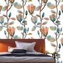 Magnolia Floral Leaf Peel and Stick Wallpaper Vintage Contact Wall Paper Modern Botanical Self Adhesive Vinyl Removable Renter Friendly Leaves Wallpaper 17.7in x 9.8ft