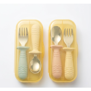 2 x KINGSTONE Toddler Utensils Set with Case, 18/10 Stainless Steel Kids Silverware - Children Safe Small Fork & Spoon, Food-Grade Toddler Dishes, Mirror Polished, Dishwasher Safe