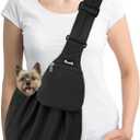 SlowTon Dog Carrier Sling - Thick Padded Shoulder Strap Adjustable Dog Carriers for Small Dogs, Puppy Carrier Purse for Pet Cat with Front Zipper Pocket Safety Belt Machine Washable (Dark Black, M)