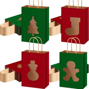 SilTriangle 100 Pieces Christmas party gift Bags with Window Xmas Red and Green Treat Candy Goodie Bags with Handle for Christmas Party Favor Supplies Decoration