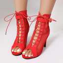 UTIKLIOU Womens Mesh Sandals Peep Toe High Top Sandals Lace Up Summer Boots Buckle Strap Party Sexy Pump Shoes Open toe (Red Size 6)