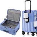 HotWay 26 Inch Expandable Checked Luggage with Cup Holder, Hardside TSA Approved Luggage with Spinner Wheels, Top Opening Suitcase For Travel, Blue
