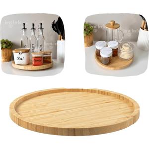 Round Rotating Platter Bamboo Serving Tray For Cold Cuts And Appetizers 25cm