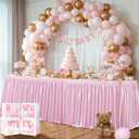 9ft Pink Satin Table Skirt for Rectangle Tables Wrinkle Free Glitter Desk Skirts Pleated Ruffle Table Cloth for Wedding Princess Girls Birthday Baby Shower Party Table Skirting Decorations