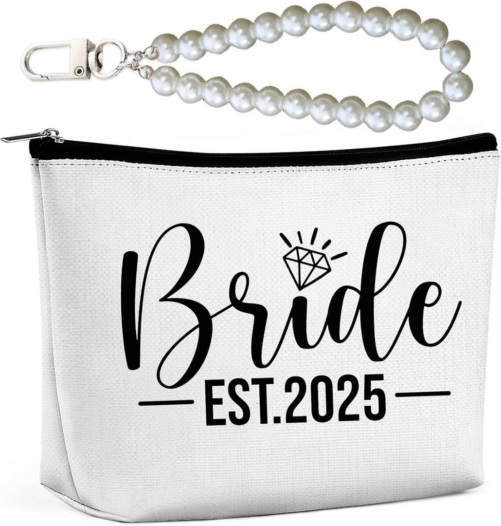 Bride Makeup Bag, Bridal Shower Gifts for Engagement Wedding Bachelorette Gifts for Bride (One Size)