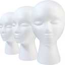 3 Pcs Foam Wig Head, Styrofoam Mannequin Head with Female Face for Multipurpose Wigs Display Stand, Model, Mask, Hat Display Stand, Art Work Painting