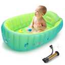 Inflatable Baby Bathtub, Boysea Toddler Bath Tub with Anti-Sliding Saddle Horn Helps Infants to Toddler Tub, Portable Travel Shower Basin with Air Pump, Back Support (Green)