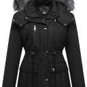 GGleaf Women's Quilted Winter Coat Warm Puffer Jacket Thicken Parka with Removable Hood (Large, Black)