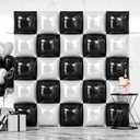 NISOCY 25PCS Black White Square Foil Balloons Wall Backdrop Double Sided Black Pearl White Balloons Arch Kit for Birthday Wedding Anniversary Bridal Baby Shower Graduation Party Decorations