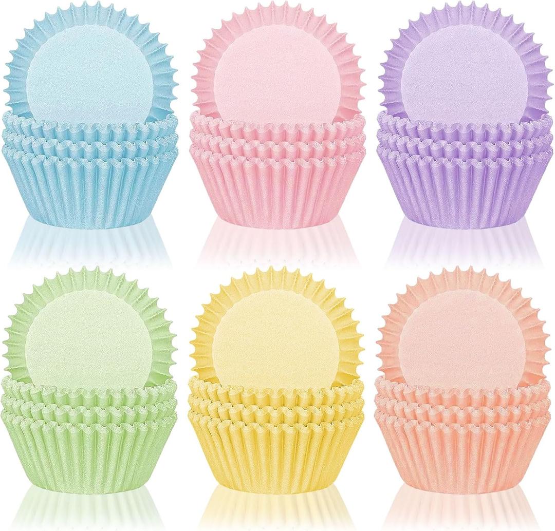 Whaline 300Pcs Colorful Cupcake Liners Pastel Color Cupcake Wrappers Baking Cup Light Pink Blue Purple Yellow Orange Green Muffin Liners for Spring Easter Baby Shower Gender Reveal Wedding Birthday