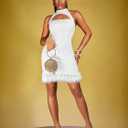 SISKIN Womens Summer Dresses, Sexy Cocktail Prom Club Dresses, Halter Bodycon Cut Out Mini Sleeveless Feather Dress (White, S)