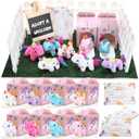 84 Pcs Adopt a Pet Party Supplies 24 Mini Animals 10 White Plastic Fence 24 Paper Gift Boxes 24 Adoption Cards with Mini Chalkboard and Artificial Lawn(Unicorn)