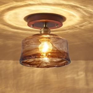 2 Pack 6.7'' Semi Flush Mount Ceiling Light,MidCentury Modern Ceiling Light Fixture,Brown Glass Lampshade Vintage Hallway Lights Fixtures,Wood Base Flush Mount Ceilings Lights【No Bulb Included】