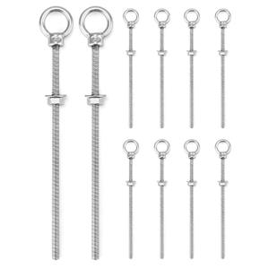 QWORK Threaded Eyebolts, 10 Pack 1/4" x 6" Long Stainless Steel Marine Grade Shoulder Eye Bolt