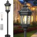 Darkaway Solar Post Light Outside Floor Lamp with Remote Control, Waterproof Outdoor Solar Lighting with Water Ripple Glass Shade for Lawn Pool Garden (49.8inch)